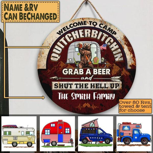 Personalized - Welcome To Camp Q* - Round Wooden Door Sign