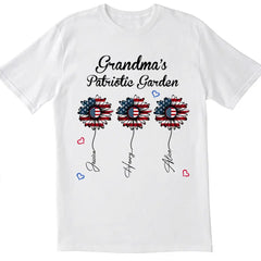 Personalized Grandma's Garden Flower 4th of July - Personalized T-shirt, Independence Day Gift For Grandma, Nana, GiGi