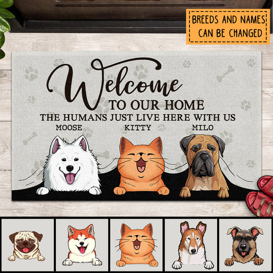 Personalized Funny Dog Cat Family Doormat, Housewarming Gift, Welcome Mat, Dog Cat Decorative Mat, Pet Lover Gift