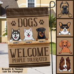 Personalized Dog Breeds Garden Flag, Gifts For Dog Lovers, Dogs Welcome People Tolerated